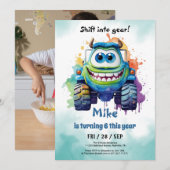 モンスタートラックの男の子の誕生日 招待状 (正面/裏面)