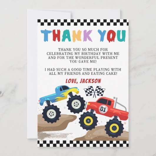 モンスタートラックの誕生日お礼カード サンキューカード (正面)