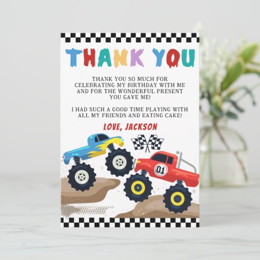 モンスタートラックの誕生日お礼カード サンキューカード (スタンド正面)