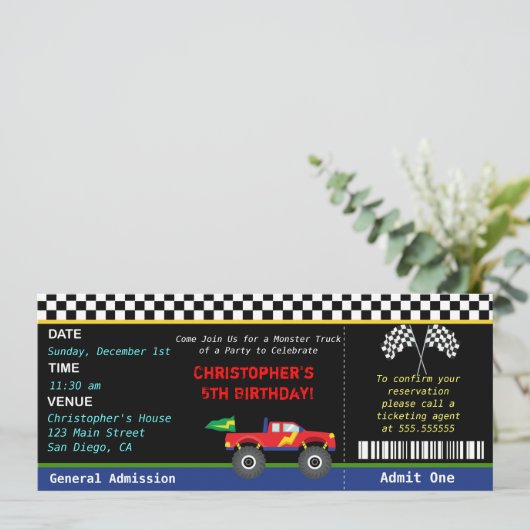 モンスタートラックの誕生日の招待状 招待状 (スタンド正面)