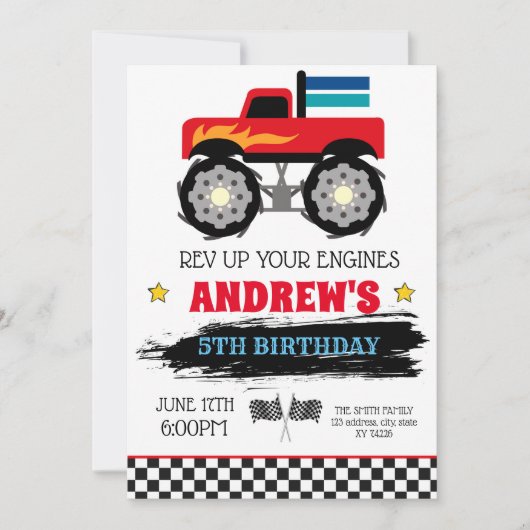 モンスタートラックの誕生日の招待状 招待状 (正面)