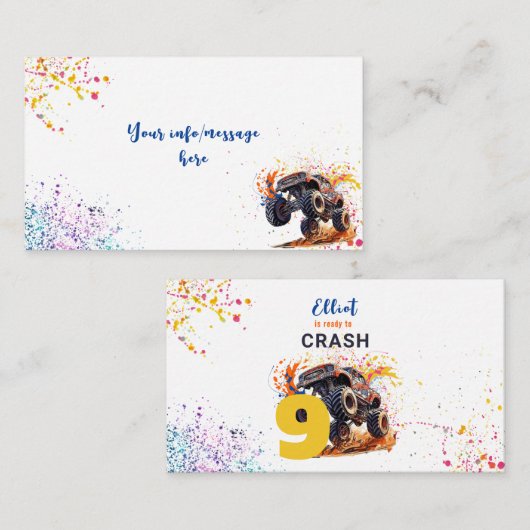 モンスタートラックの誕生日をクラッシュする準備ができている エンクロージャーカード (正面/裏面)