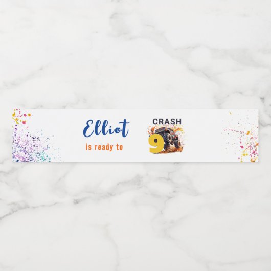 モンスタートラックの誕生日をクラッシュする準備ができている ペットボトルラベル (シングルラベル)