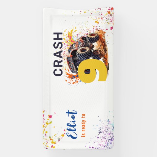 モンスタートラックの誕生日をクラッシュする準備ができている 横断幕 (縦)