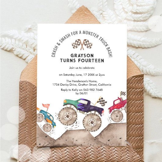 モンスタートラックの誕生日バッシュ招待状 招待状