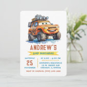 モンスタートラックの誕生日パーティーのためのプリント可能なアイデア 招待状 (スタンド正面)