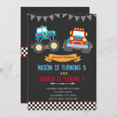 モンスタートラックの誕生日パーティーの招待状 招待状 (正面/裏面)