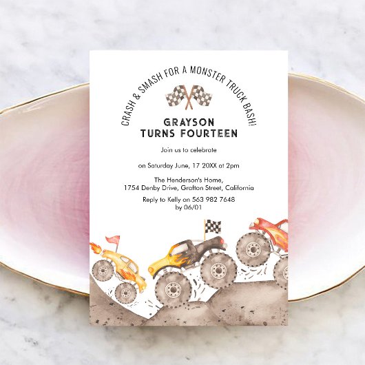 モンスタートラックの誕生日パーティー招待状 招待状