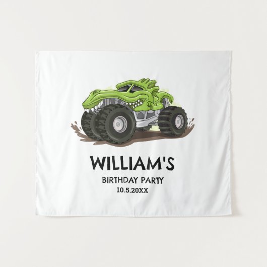 モンスタートラックの誕生日パーティー シンプルな少年の誕生日 タペストリー (正面(横))