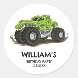 モンスタートラックの誕生日パーティー ミニマルボーイズの誕生日 ラウンドシール
