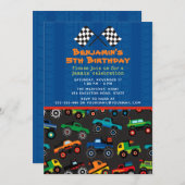 モンスタートラックの誕生日パーティー 招待状 (正面/裏面)