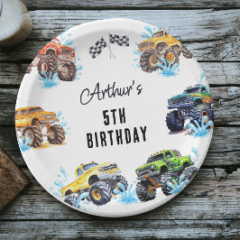 モンスタートラックの誕生日プールパーティー ペーパープレート