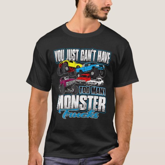 モンスタートラックの誕生日ボーが多すぎる Tシャツ (正面)