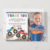 モンスタートラックの誕生日写真感謝カード サンキューカード (正面)