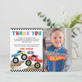 モンスタートラックの誕生日写真感謝カード サンキューカード (スタンド正面)