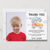 モンスタートラックの誕生日写真感謝カード サンキューカード (正面)