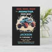 モンスタートラックの誕生日招待状 ブラック 招待状 (スタンド正面)