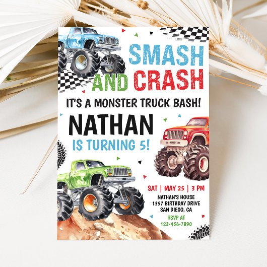 モンスタートラックの誕生日招待状 招待状