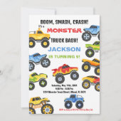 モンスタートラックの誕生日招待状 色 招待状 (正面)