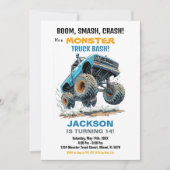 モンスタートラックの誕生日招待状（青と白） 招待状 (正面)