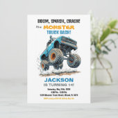 モンスタートラックの誕生日招待状（青と白） 招待状 (スタンド正面)