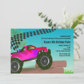 モンスタートラックの赤い誕生日のパーティの招待状 招待状 (スタンド正面)