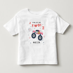 モンスタートラックの2歳の誕生日 名前入り トドラーTシャツ