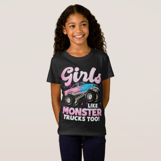 モンスタートラックみたいな可愛いモンスタートラックの女の子 Tシャツ (正面フル)