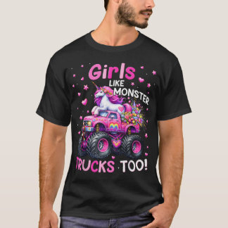 モンスタートラックも好きな女の子 ユニコーン ガール Tシャツ