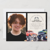 モンスタートラックをテーマにしたフォトバースデーパーティー 招待状 (正面)