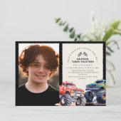 モンスタートラックをテーマにしたフォトバースデーパーティー 招待状 (スタンド正面)