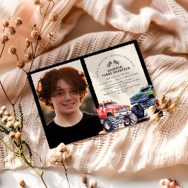 モンスタートラックをテーマにしたフォトバースデーパーティー 招待状