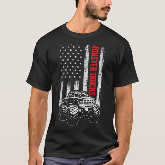 モンスタートラックアメリカ合衆国国旗の愛国心4番目 Tシャツ (正面)