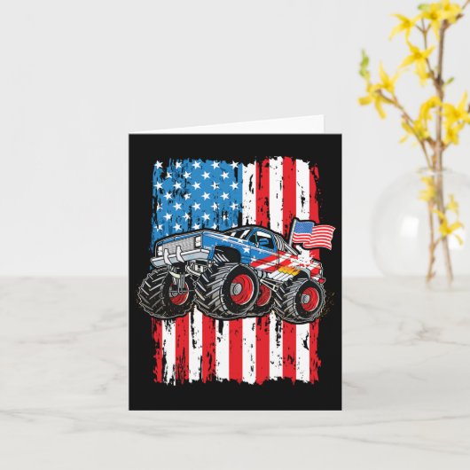 モンスタートラックアメリカ国旗の愛国少年たちJの4th カード (黄色い花)