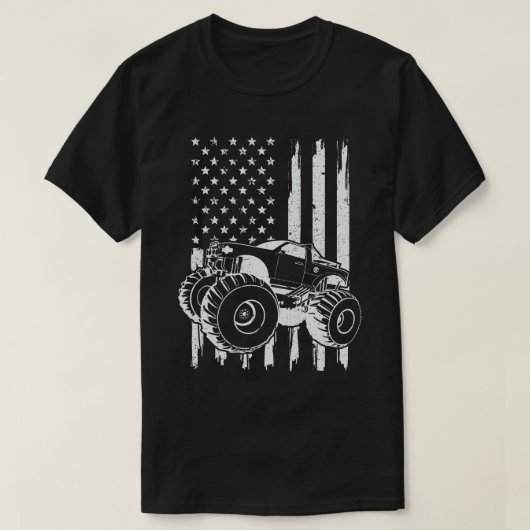  モンスタートラックアメリカ国旗7月4日 Tシャツ (デザイン正面)