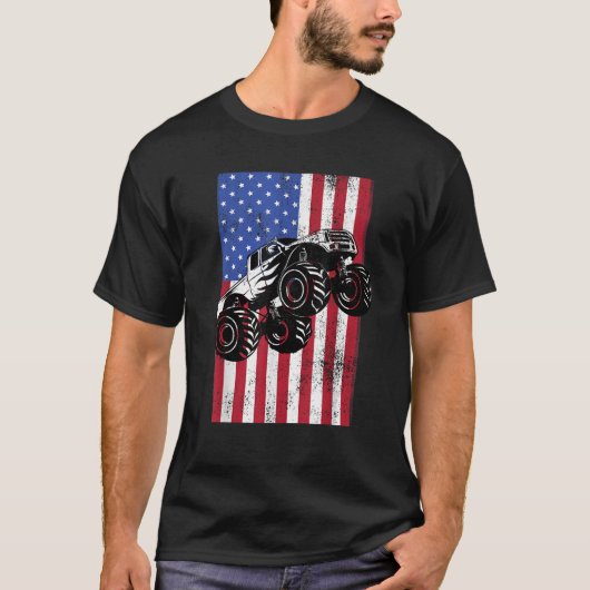 モンスタートラックアメリカ国旗Racing USA Patriotic A Tシャツ (正面)