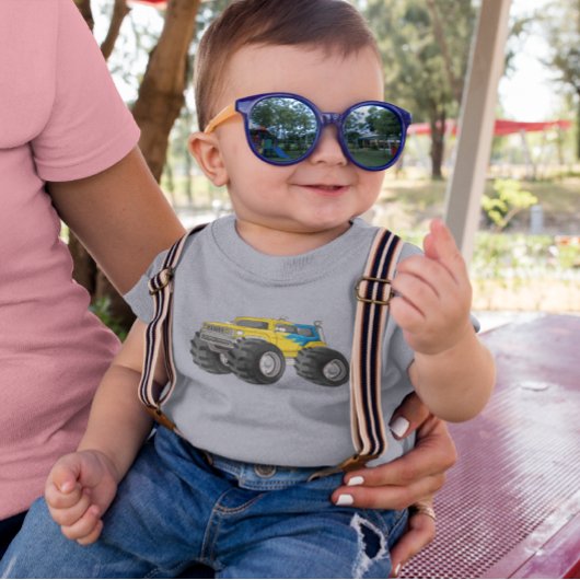 モンスタートラックイエローブルー ベビーTシャツ