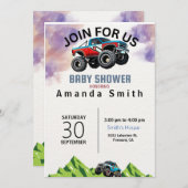 モンスタートラックウォーターカラーベビーシャワー招待状 招待状 (正面/裏面)