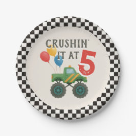 モンスタートラックウォーターカラー子供の誕生日パーティー ペーパープレート