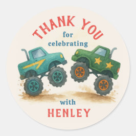 モンスタートラックウォーターカラー子供の誕生日パーティー ラウンドシール