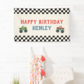 モンスタートラックウォーターカラー子供の誕生日パーティー 横断幕 (インサイチュ)