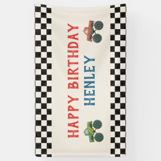 モンスタートラックウォーターカラー子供の誕生日パーティー 横断幕 (縦)