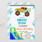 モンスタートラックウォータースライドプールパーティの招待状 招待状 (正面/裏面)