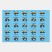 モンスタートラックオレンジブルーボーイズネーム&エイジ ラッピングペーパーシート (正面3)