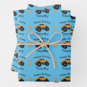 モンスタートラックオレンジブルーボーイズネーム&エイジ ラッピングペーパーシート (インサイチュ)