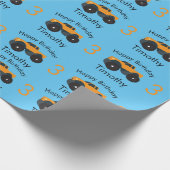 モンスタートラックオレンジブルーボーイズネーム&エイジ ラッピングペーパー (角)