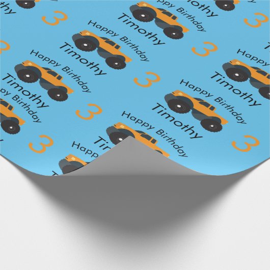 モンスタートラックオレンジブルーボーイズネーム&エイジ ラッピングペーパー (角)