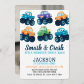 モンスタートラックカラフルボーイズ誕生日写真 招待状 (正面/裏面)