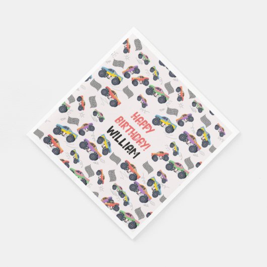 モンスタートラックカラフルレース子供の誕生日パーティー スタンダードランチョンナプキン (角)