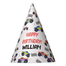 モンスタートラックカラフルレース子供の誕生日パーティー パーティーハット